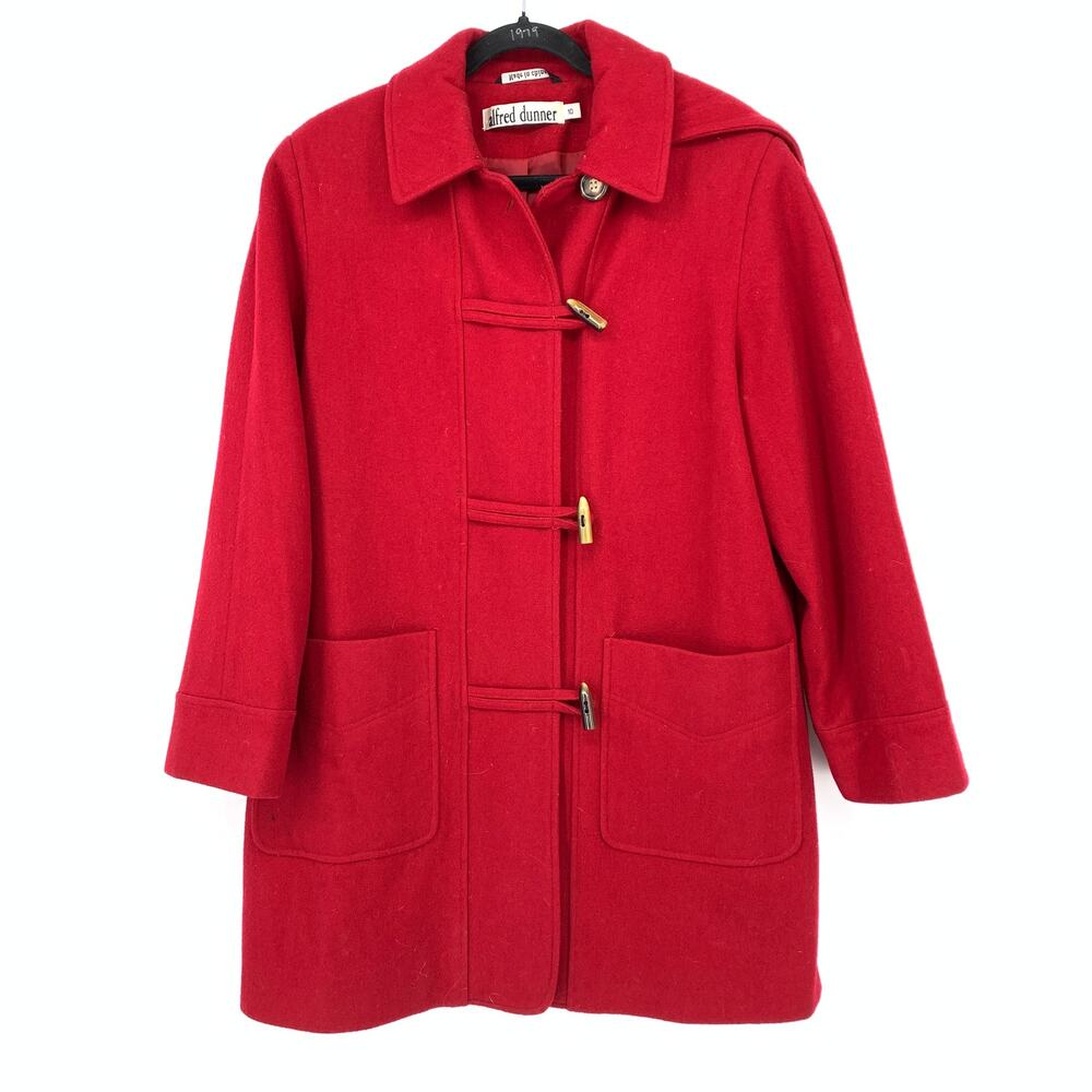 Alfred Dunner Hooded Toggle Coat Womens Size 10 Red Wool Blend Pockets